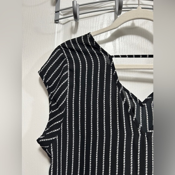 Halogen tunic blouse black white rope pattern women’s L double v-neck classic - Picture 6 of 14